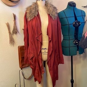 Bar III coat with detachable faux fur collar